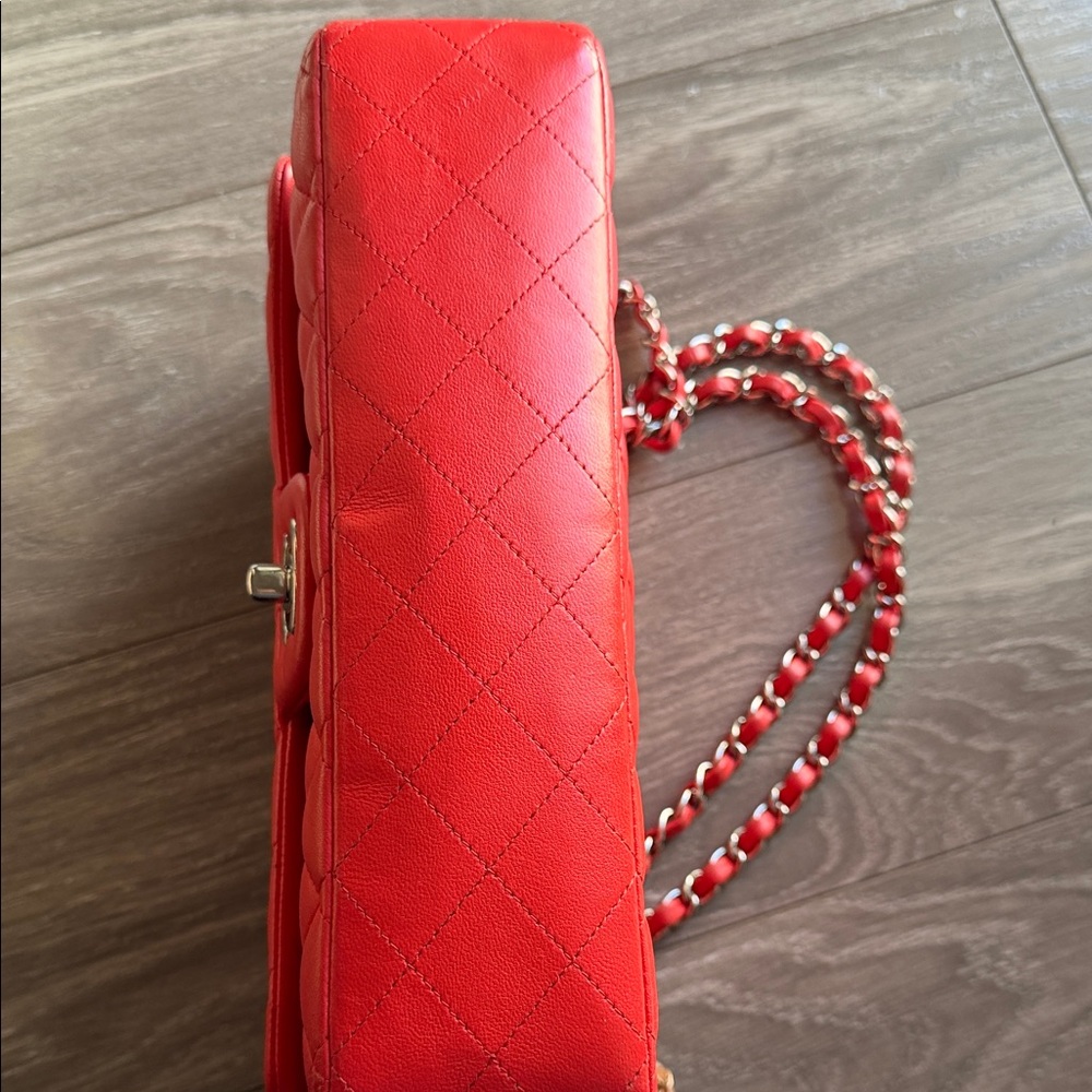 CHANEL Red Lambskin Medium Classic Double Flap Silver Hardware - Picture 6 of 9